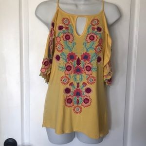 Boston Proper yellow embroidered top size xxs